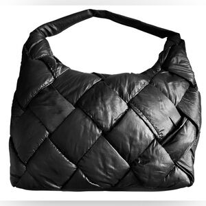 NWOT Black EcoStitch Puffy Woven Hobo Shoulder Bag